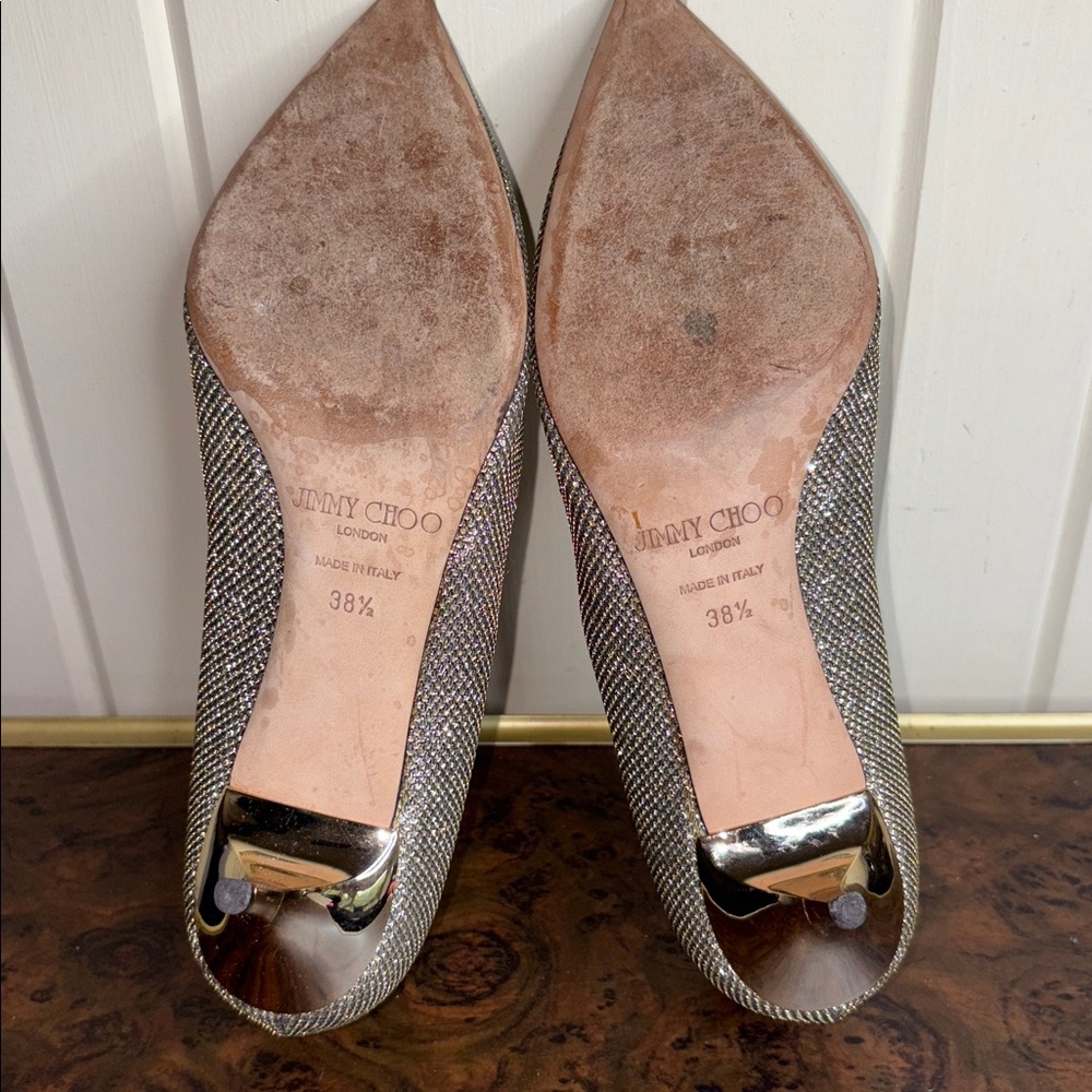 Jimmy Choo Metallic Gold Kitten Heels Pointed Toe Pumps Size 8.5 EU 38.5 - Picture 5 of 8